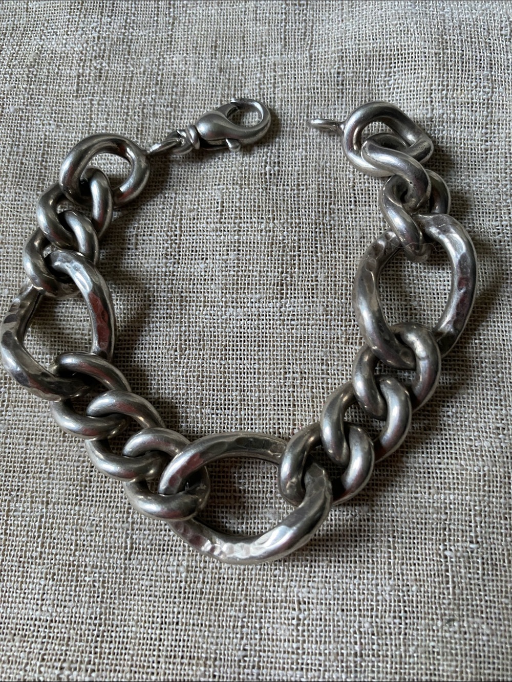 Silver Chunky hollow Link Bracelet - brutalist modern, curb style -  Italy stamp